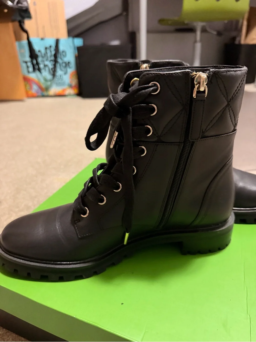 kate spade Black Quilted Lace-Up Ankle Boots